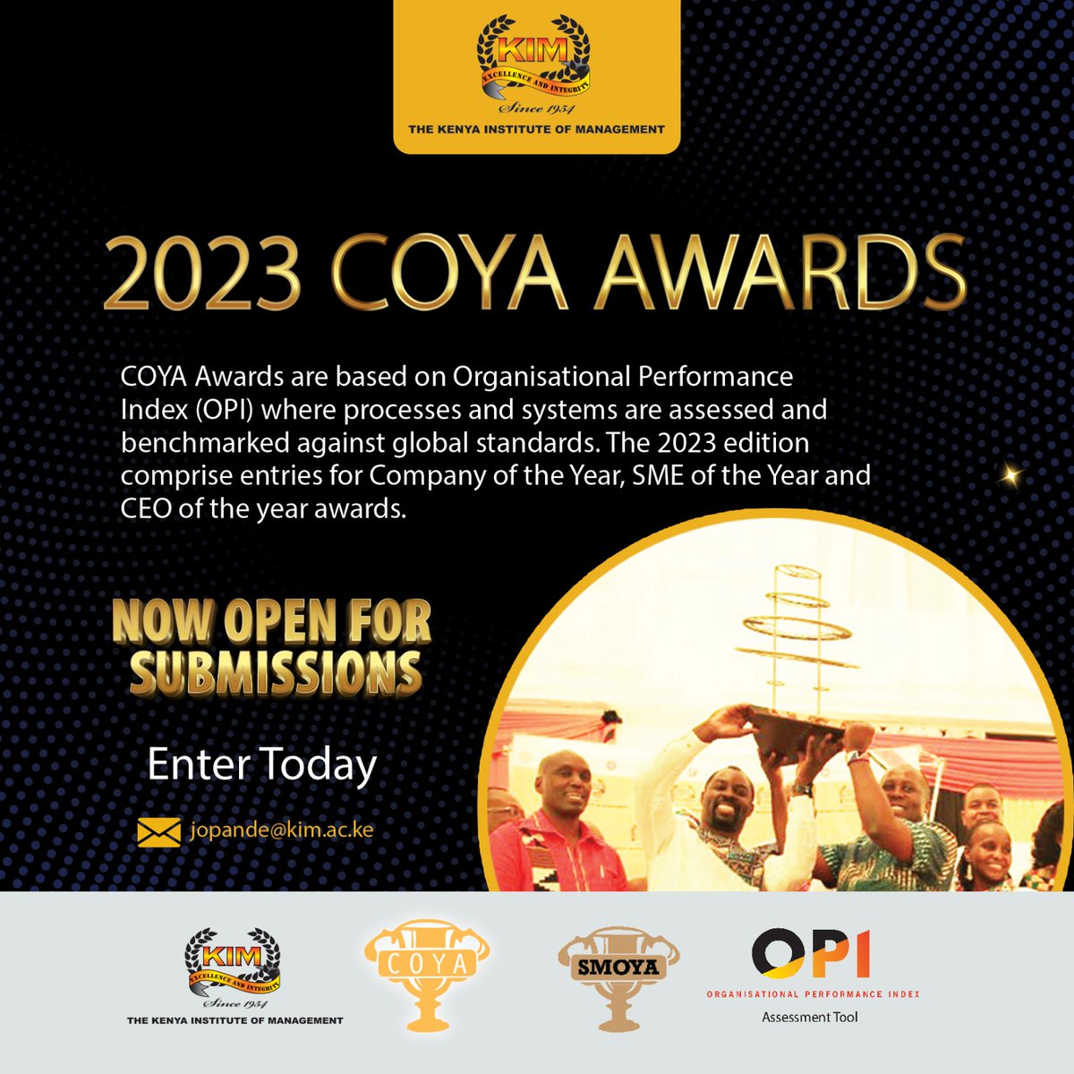 KIMKenya's tweet photo. 2023 COYA Awards Submissions are now openπ₯
Register Today !!!
#opi #accessment #COYA #kenyainstituteofmanagement https://t.co/0UNl68SNBO