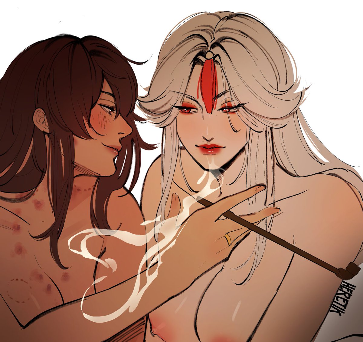 HERETIK_'s tweet photo. warming up again with a cigarettes after sex ft the birthday girl HAHA

ning is definitely a possessive one 
#beiguang #Ningguang #BeiDou #Genshinlmpact #原神 #凝光 https://t.co/GSJhamqHvy