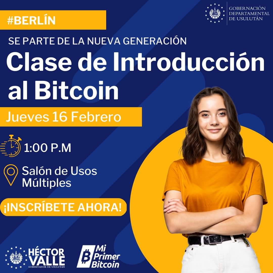 Hector_ValleSV's tweet photo. #DiplomadoBitcoin || La Gobernación Política Departamental de Usulután y la Organización @MyfirstBitcoin_, te invitan a participar de la Clase Introductoria al #Bitcoin 😎
Continuamos la #BitcoinGira en nuestro departamento, el turno de hoy es #Berlín y #Alegría. https://t.co/bOn5vl7DxO