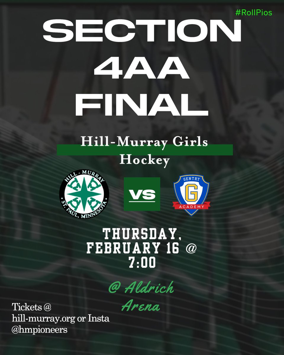 Girls Hockey Section FINAL tonight, Thursday, February 16 @ 7:00 vs Gentry at Aldrich Arena! Let's go girls! #RollPios