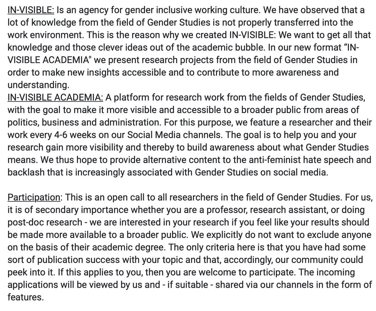 LHelbich's tweet photo. OPEN CALL for Gender Studies Researchers by IN-visible Berlin and @rea_eldem 
-> https://t.co/9kFTWb21cm https://t.co/7PdMonQ64l