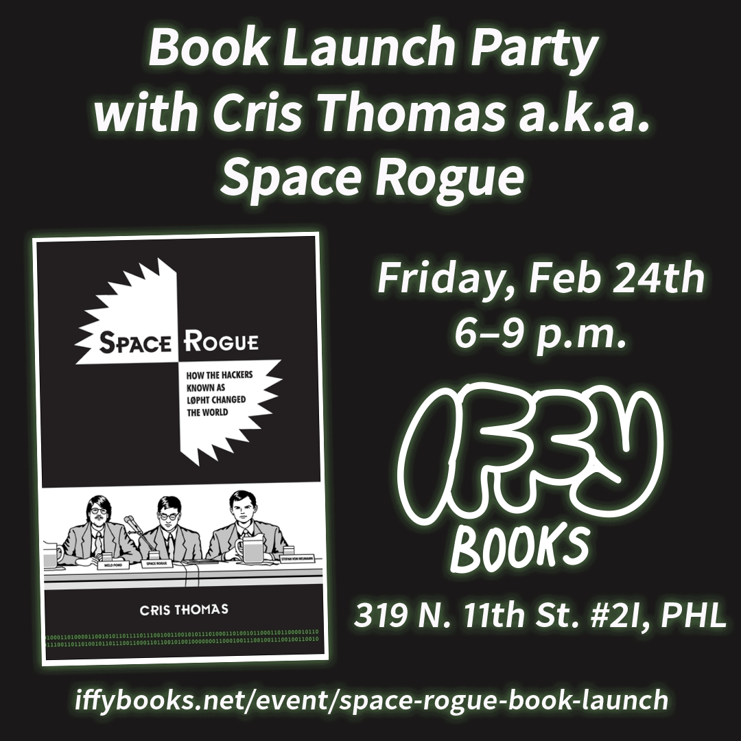Remember the official launch party is next week <a href="/IffyBooks/">@iffybooks@post.lurk.org</a> in Philadelphia next week. Reserve a hard cover copy on their website. (Still working on in store signings in other cities.)