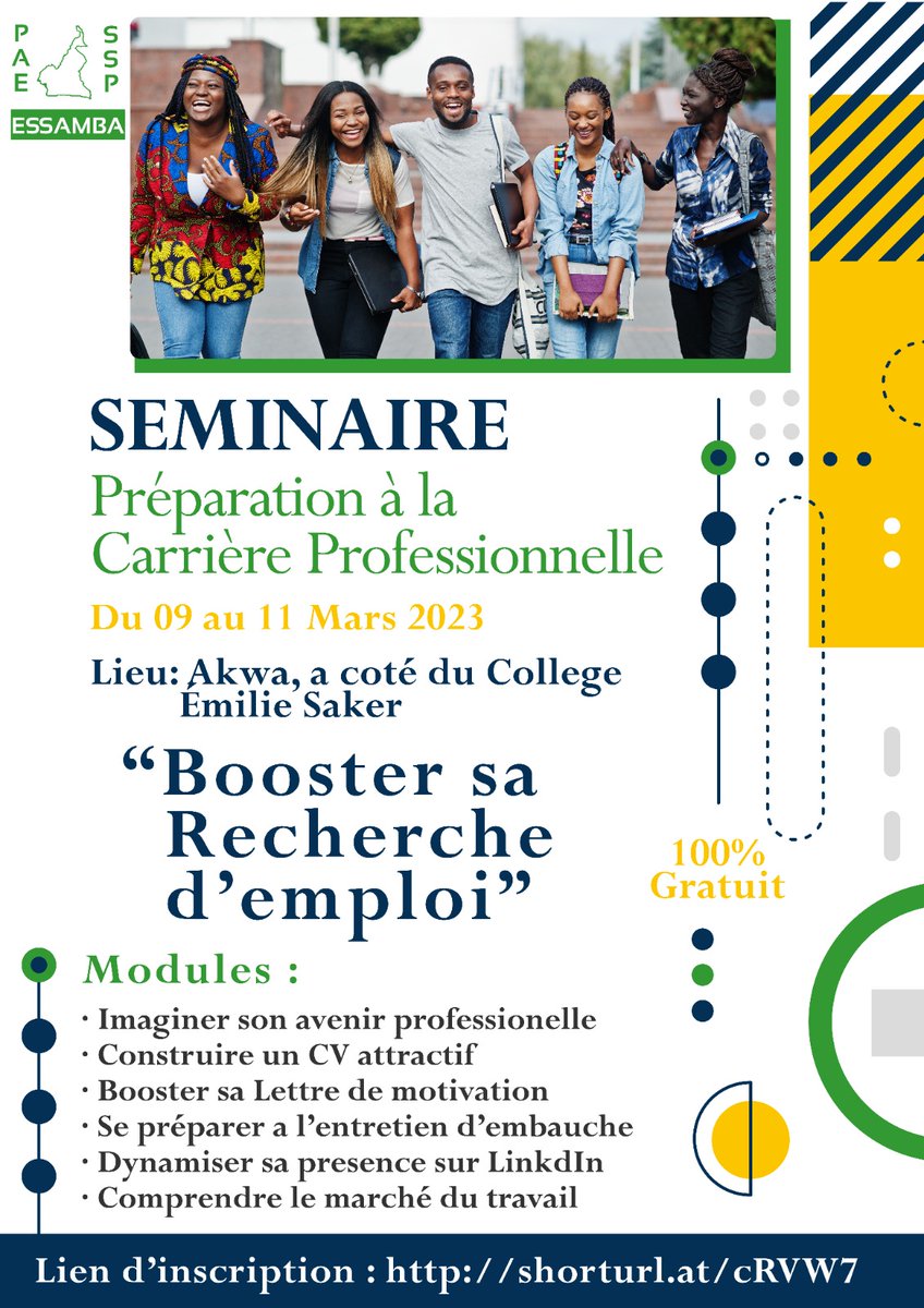 DebeyPamela's tweet photo. Rechercher du travail ne sera plus pénible pour toi, grâce à cette opportunité du @PAEESSAMBA . N'hésite pas à prendre part à cette formation riche en ouvertures, en cliquant sur le lien suivant : https://t.co/v1NsJJe7rn
@FeliciteeMarie @DieudonneChefor https://t.co/3NujZ7SS8O