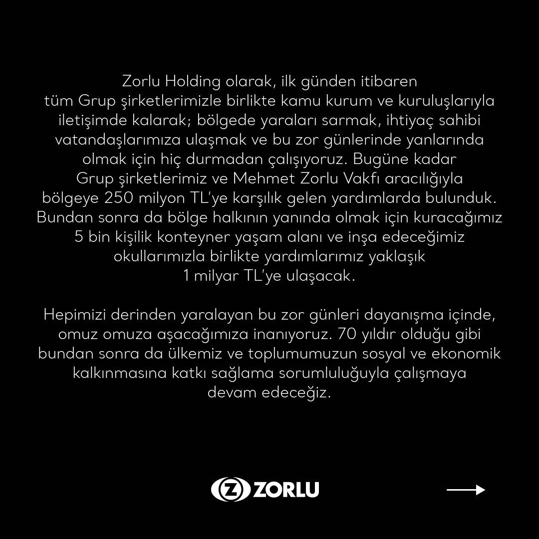 zorluholdingtr's tweet photo. Hepimizi derinden yaralayan bu zor günleri dayanışma içinde, omuz omuza aşacağımıza inanıyoruz. #BirlikteysekBirGeleceğimizVar https://t.co/ZUpRUP1CjK