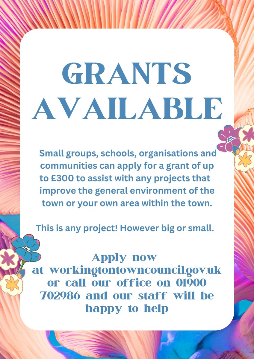 Are you working on a project or task that is going to improve the environment around your home, work, office, school?

If so, then why not apply for an In Bloom grant from us.

Find out more here - workingtontowncouncil.gov.uk/grantsfunding