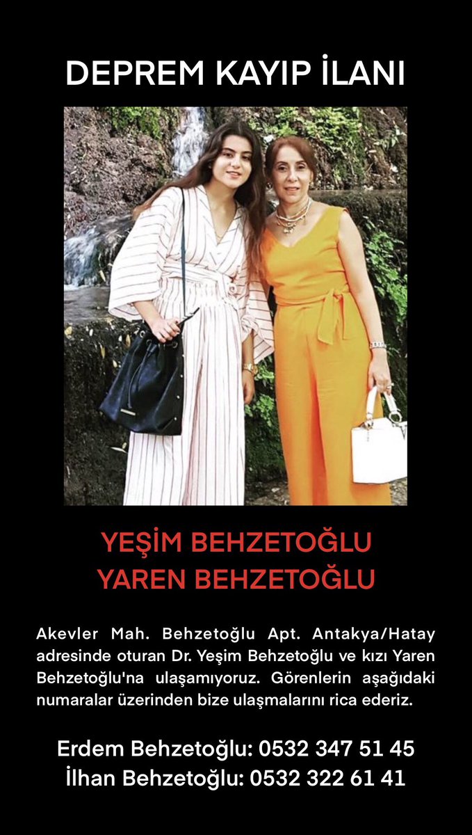 DEPREM KAYIP İLANI / ANTAKYA HATAY / AKEVLER MAH.  <a href="/AFADHatay/">AFAD HATAY</a> <a href="/HatayBSB/">Hatay Büyükşehir Belediyesi</a> <a href="/EmniyetGM/">Türk Polis Teşkilatı</a> <a href="/AFADBaskanlik/">AFAD</a> <a href="/egmpak/">Polis Arama Kurtarma</a> <a href="/HatayValiligi/">T.C. Hatay Valiliği</a> @HatayBld #Hatay #kayıpdepremzede #antakyadeprem