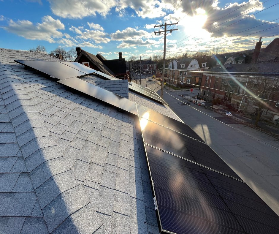 EISSolar's tweet photo. Don’t miss our #NEWSolar roof mount installation in Wilkinsburg! This system contains 30 REC Alpha Pure Black 400W panels and is expected to produce over 12,670 kWh per year! What are you waiting for? #GoSolar #EISSolar #Wilkinsburg #HarvestTheSun #RECGroup https://t.co/1J7kxwbQQO