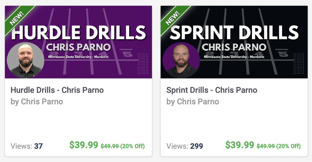 ChrisParno's tweet photo. Both the Sprint &amp; Hurdle Drill Courses are up on @thecoachtube! Over 100 videos between the two with all the reasoning and application for each drill! 

20% off still going on for both! 

Hurdle Course: https://t.co/GWvGymqkMP

Sprint Course: https://t.co/1tAmejb7dW https://t.co/bo1CMAAkQX