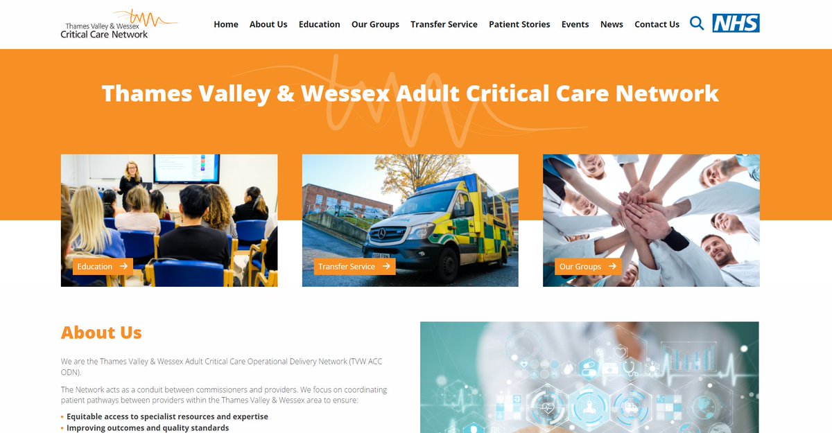 TVWCritCareODN's tweet photo. We’re excited to share our new network website! We worked with @SwCritical &amp; @KssAdultCCODN to create a joint website for adult critical care. Read about our education programmes, transfer service &amp; subgroups, &amp; find out more about our team &amp; what we do! https://t.co/VXCz9h27S9 https://t.co/j2hkgdpQ5x