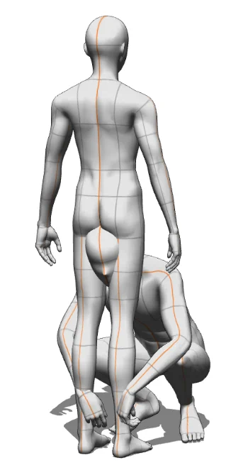 3Dのモデル向き合わせてポーズの素材貼り付けたらこうなってひとりでふいた 