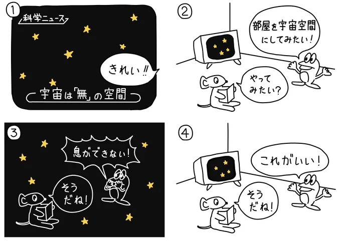 175シュールな宇宙空間 #漫画が読めるハッシュタグ #絵描きさんと繫がりたい #みんなで楽しむTwitter展覧会 #4コマ漫画 #宇宙 #漫画