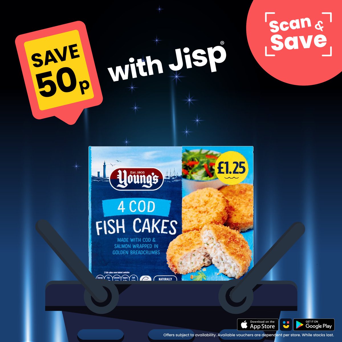 NisaLocalAshley's tweet image. These Youngs Cod Cakes are a perfect midweek dinner, and they're even better at only 75p, all thanks to @jispapp #ScanAndSave! Download the free #JispScanAndSave app to get 50p off, along with many other great savings on a whole range of products in store right now!