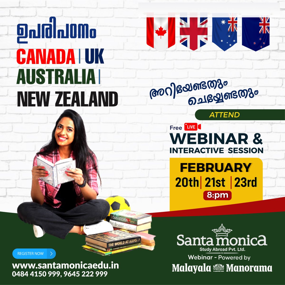Study in CANADA | UK | AUSTRALIA | NEW ZEALAND.  Register for the free webinar to know everything about studying in these prime destinations. 
santamonicaedu.in/events/study-i…

#santamonicastudyabroad #studyabroad #studyincanada #studyinuk #studyinaustralia #studyinnewzealand