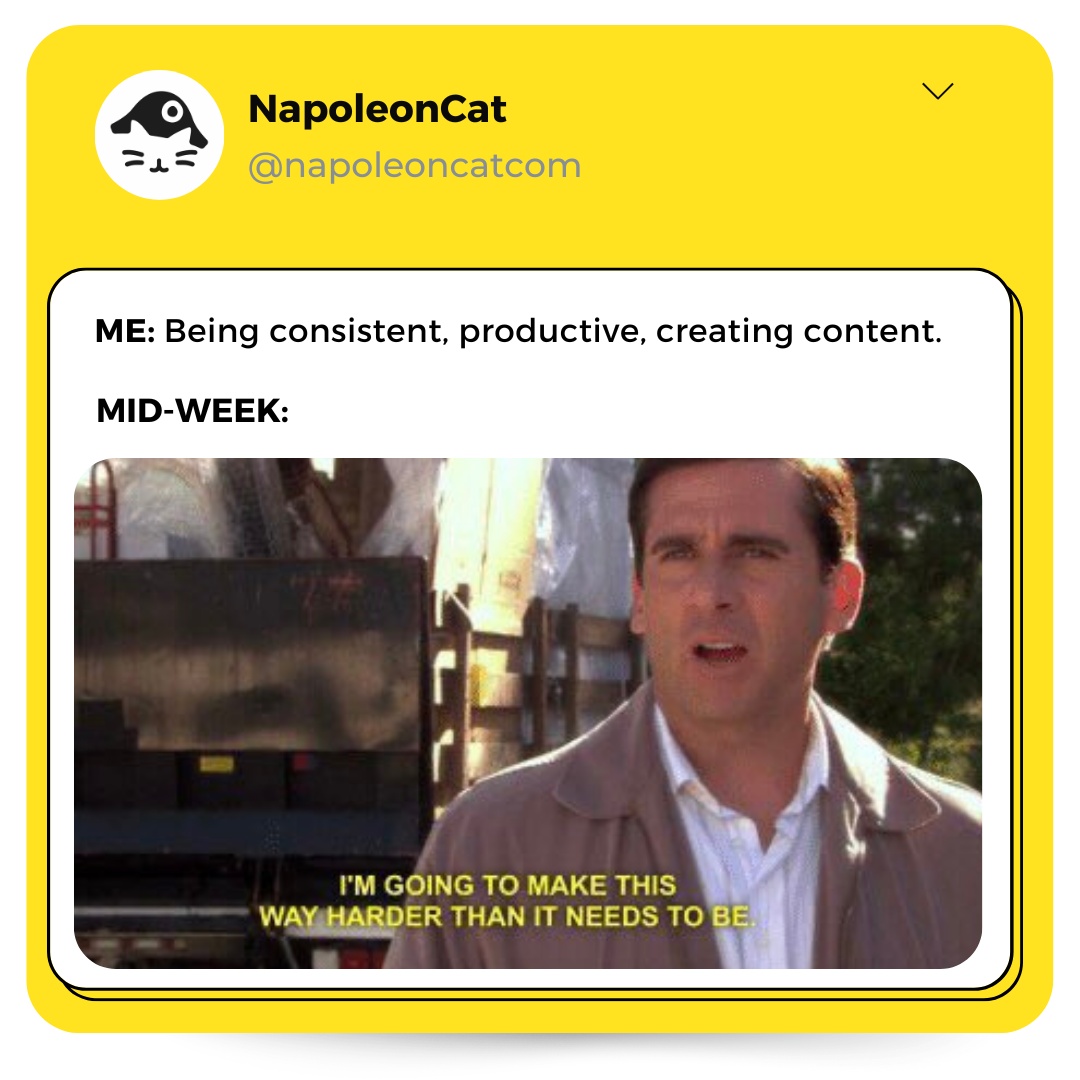 NapoleonCatCom's tweet photo. It's scientifically proven that business owners have a mid-week drop in endorphins to do much of anything.
But fear not...as friday is right around the corner.
πππ
#officememes #socialmediamanager #napoleoncatcom #workinsocial https://t.co/x0GjlY8n3a