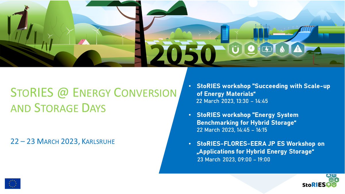 📌 <a href="/StoRIES_H2020/">StoRIES Project</a> is holding three workshops as part of the “Energy Conversion and Storage Days”, a three-day event with a top-class programme organised <a href="/KITKarlsruhe/">Shmoopy</a> from 21 to 23 March 2023

Free registration, but limited place available!
More details: storiesproject.eu/event-details/…