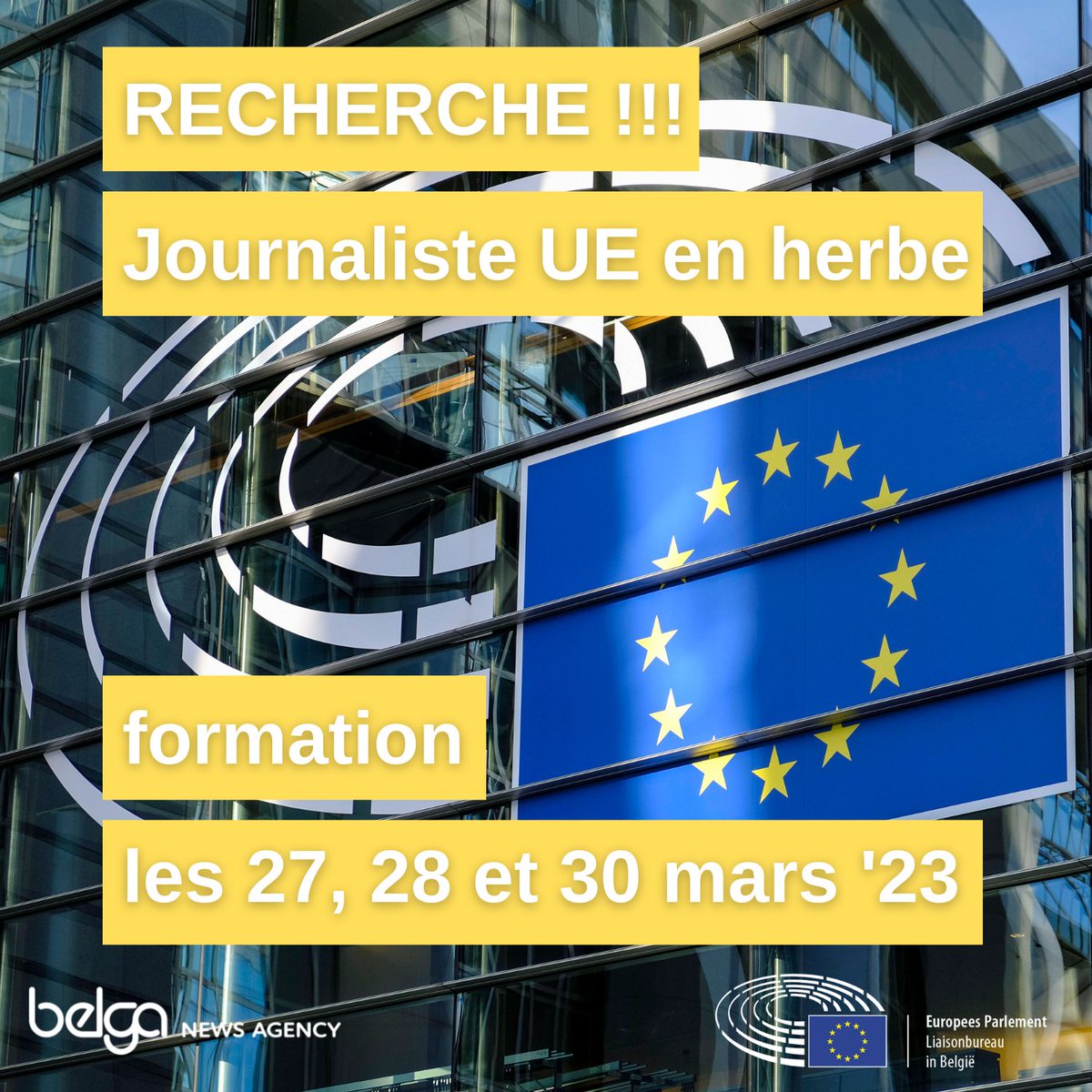 BelgaNewsAgency's tweet image. 🚨Vous êtes un #journaliste débutant et passioné par l'#Europe ? Inscrivez-vous à une formation exclusive de trois jours! Envoyez-nous votre CV avant le 27/02 à eutraining@belga.be 

Plus d'infos ? eutraining.belga.be
 
#EUtraining #Belga
