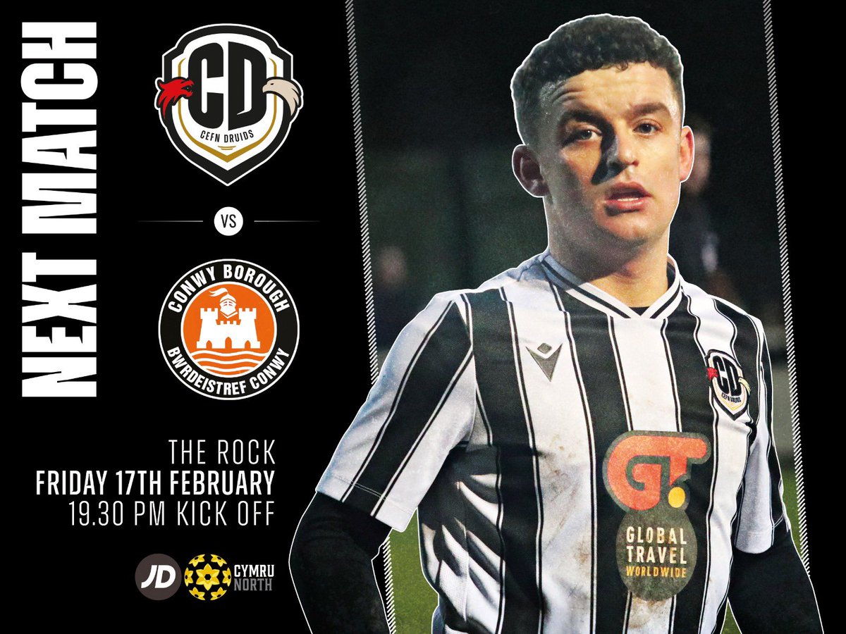 𝘽𝙖𝙘𝙠 𝘼𝙩 𝙏𝙝𝙚 𝙍𝙤𝙘𝙠! 🪨 We return to league action this Friday night against @ConwyBoroughFC ⚽️ The lads would love your support! 🙌 𝘾𝙤𝙢𝙚 𝙤𝙣 𝙮𝙤𝙪 𝘿𝙧𝙪𝙞𝙙𝙨! ⚫️⚪️