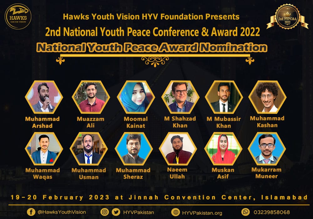 HYVPakistan's tweet photo. Award Nominees of 2nd National Youth Peace Conference and Award 2022 which will be held in Jinnah Convention Center Islamabad on 19 20 February 2023
Hurry up Registered your self

Last Date for Registration *16th February 2023*

 *For Participant Registration Please https://t.co/ZZV5uPKbxh