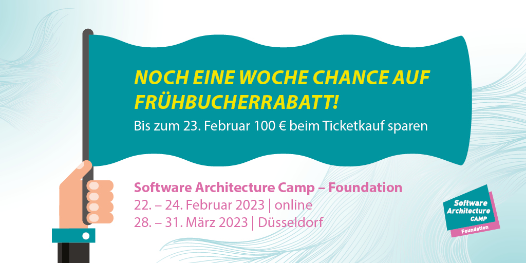 SoftwareArcCamp's tweet image. In fast einem Monat geht das Software Architecture Camp los! Du hast noch kein Ticket? 🙄
Dann sicher dir schnell eins über unsere Website, denn der #Frühbucherrabatt endet in einer Woche! ⏳

#SoftwareArchitectureCamp

Zu den Tickets 👉 ow.ly/wGMh50MHR2P
