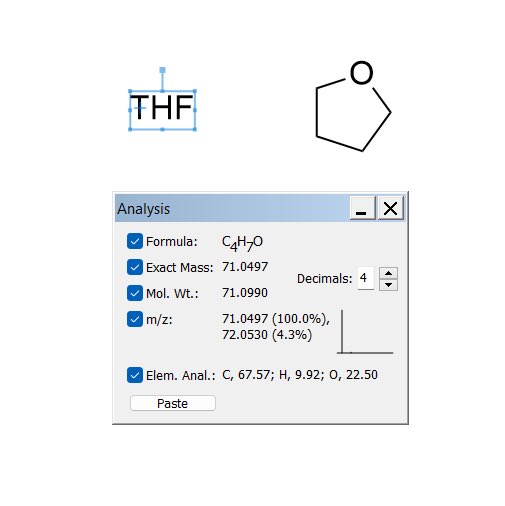 jaimecrossley's tweet photo. Is this an error within Chemdraw? The chemical formula &amp; molecular weight of THF is calculated differently between text and structure forms #RealTimeChem https://t.co/TRy2K5c9Ft