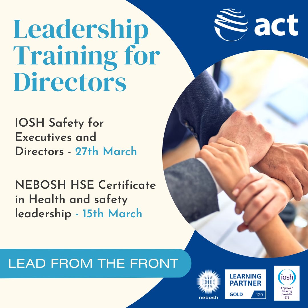 Leading in today's fast paced workplace is challenging and getting on top of the many health &amp; safety issues that affect modern businesses is a must. We have 2 courses perfect to help:
IOSH SED - tinyurl.com/d8mcpp4b
NEBOSH HSE HSL - tinyurl.com/5a9h477v
#safetyleadership