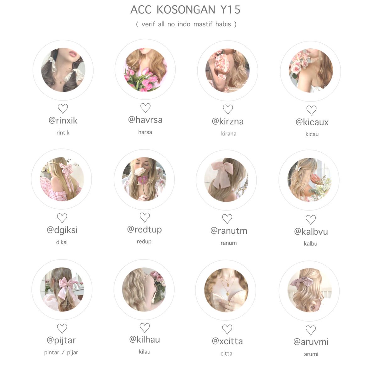 ‧₊˚✩ WTS ACC KOSONGAN Y LAMA ‧₊˚✩
 
 🌷 9.5OO / each 

     ✦  verif all ( no indo, mastif habis )
     ✦  go green ( -ssb ganti @ ) 
     ✦  dapat pw email
     ✦  masuk mt ht ( boleh di test )
     ✦  avail space &amp; circle
#zonauang