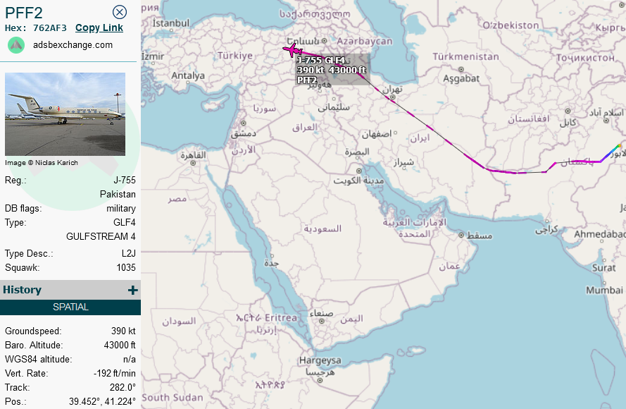 SirListenalot's tweet photo. Pakistan AF #GLF4 #762AF3 as #PFF2 en route Lahore - Ankara-Esenboğa https://t.co/RliWL6vf4k