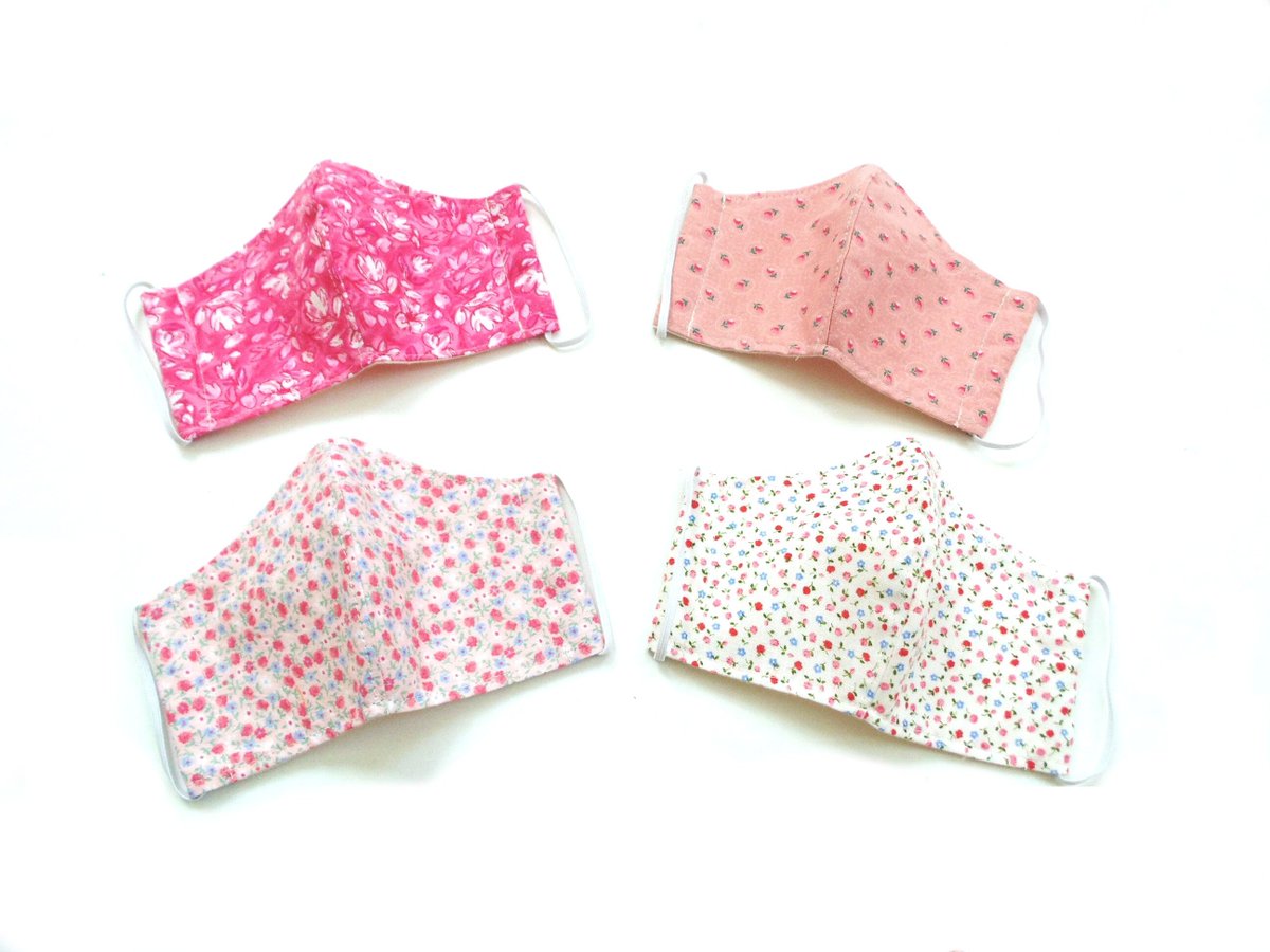 NancyEllenSt's tweet image. One child size facemask with ear loop elastics pink floral, back to school, choose one tuppu.net/dd749f4f #NancyEllenStudios #Etsy #SmallFaceMasks