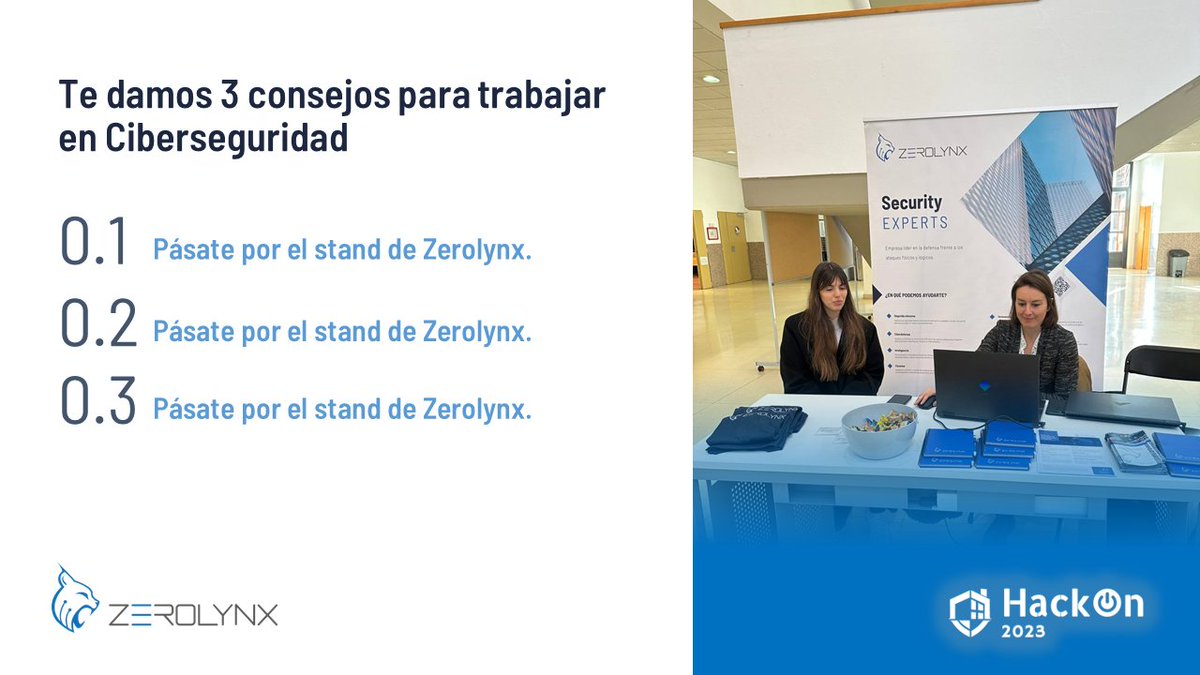 ZerolynxOficial's tweet image. Si estás en #HackOn2023... ya sabes, ¡pásate por nuestro stand! 🗣️🔒 #Ciberseguridad #Hacking #Forense #Inteligencia