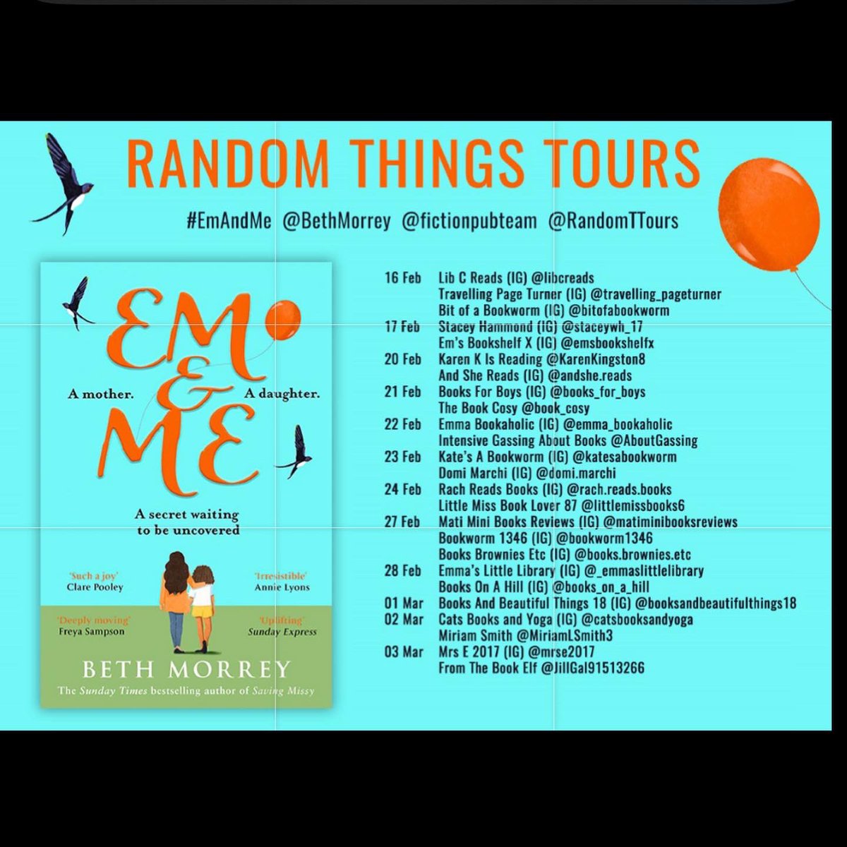 bitofabookworm's tweet photo. • Em & Me By @BethMorrey • Oh how I loved this book, I could have read another 400 pages about the characters and their lives - full review here: https://t.co/gx8HYabAA4 @RandomTTours @fictionpubteam #EmAndMe https://t.co/MqmVG6ZlZu