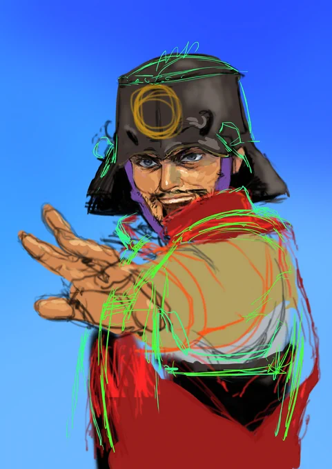 参考までに、ラフ→着彩→完成#孫市まつり #当世武者絵 
