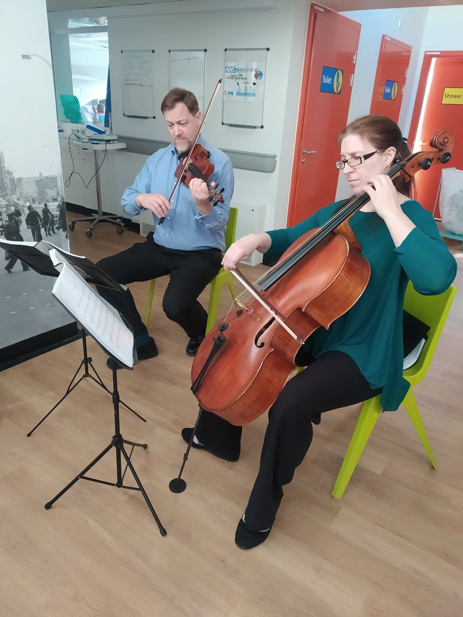 TDEDionysus's tweet photo. @FHealthCharity @HOMESlough @dementiasquad @FrimleyHealth @johnsuchet1 @saadeddinesaid @itsdansimpson @Farrardise @paul_jenner @jrapepper @thedebbiemcgee @thekatiederham Last week our #StringDuo brought #LiveMusic to #WexhamParkHospital

❤️Patients: conducting us with their feet while in bed &amp; requesting songs &amp; Staff: dancing in the wards
with @FHealthCharity 

#Violin #Cello

🙏@HomeSlough for support! #MusicForAll https://t.co/I002YFHTBF