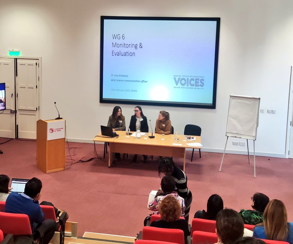gender_voices's tweet photo. Liva Grinevica, @MariaBrown1919 and Anneleen Mortier present the progress of WG6 "Monitoring &amp; Evaluation" #VoicesAnnualMeeting23 https://t.co/fePNbjb9Bb