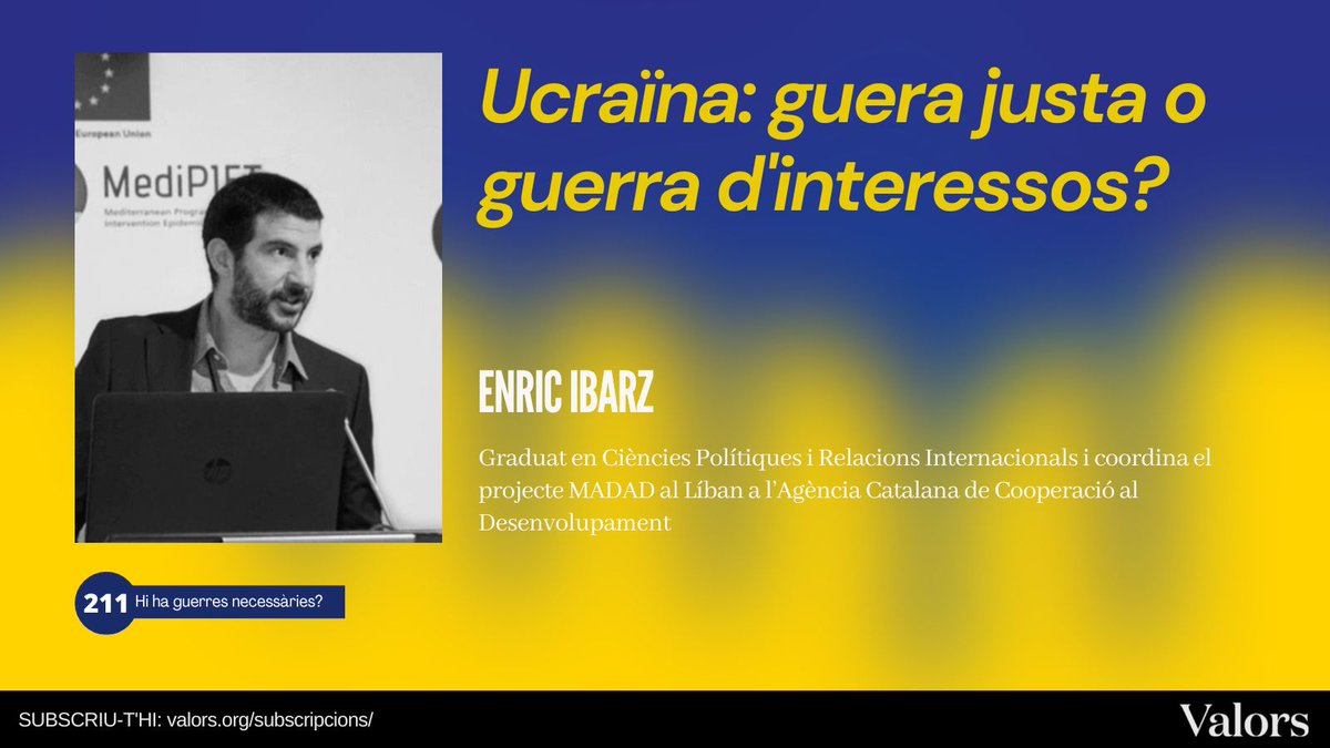 revistavalors's tweet photo. #MONOGRÀFICVALORS #GuerresNecessàries
"Europa sembla que s’instal·la en una dinàmica bel·licista"
Enric Ibarz és graduat en Ciències Polítiques i Relacions Internacionals i coordina el projecte MADAD al Líban a l’ACCD (@cooperaciocat)
#Valors211: https://t.co/BI369sw6Wz https://t.co/3OTIpbgzJv