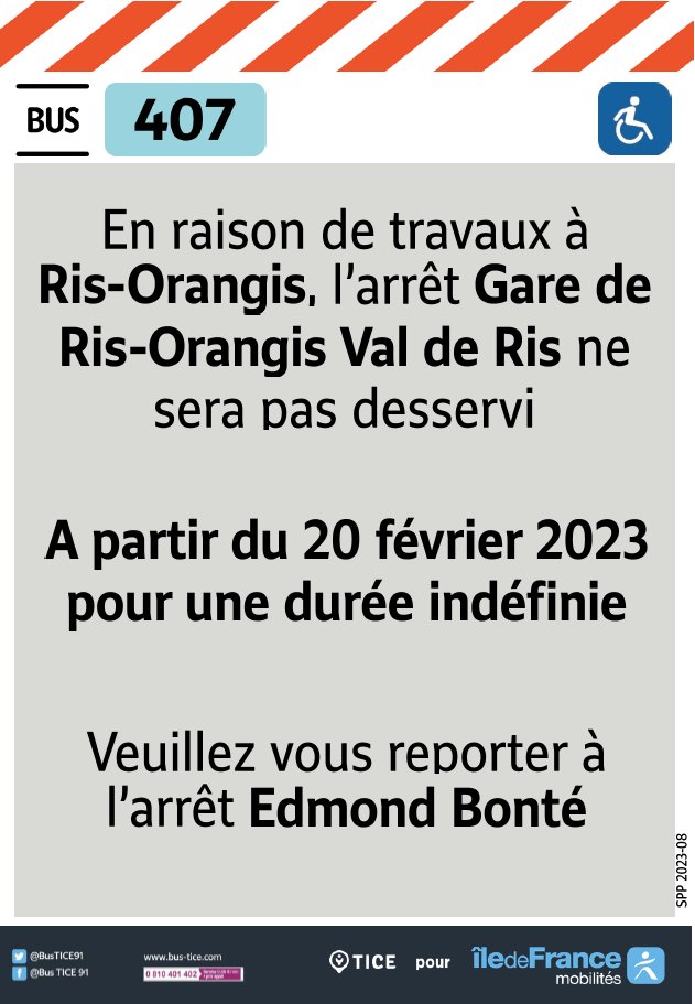 EvryEss_IDFM's tweet image. #InfoTrafic ⚠️Des travaux à Ris-Orangis perturberont vos lignes #bus407, #bus18, et #bus419 dans le secteur de la gare de Val de Ris à partir du 20 février. Bonne journée 🚌