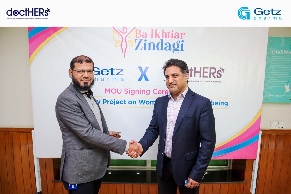 GetzPharmaIntl's tweet photo. Getz Pharma has signed an MoU with @doctHERs - an integrated digital health care platform providing an end-to-end ‘Continuity of Health Care’ solution to improve patients’ lives.
#GetzPharma #BaIkhtiarZindagi #doctHERs #WeCareForYourHealth https://t.co/B7KqmrWcyW