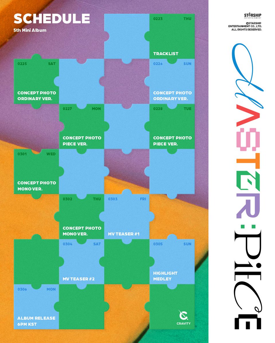 CUniverse__'s tweet photo. 🎉

Scheduler has been released! Drop tags for CRAVITY's MASTER:PIECE!

🧩 CRAVITY Names
🧩 CRAVITY Colors

Reply separately + tags!

MASTERPIECE SCHEDULER
#CRAVITY_MASTER_PIECE 
@.CRAVITY_twt @.CRAVITYstarship https://t.co/LAMyVvhuoc