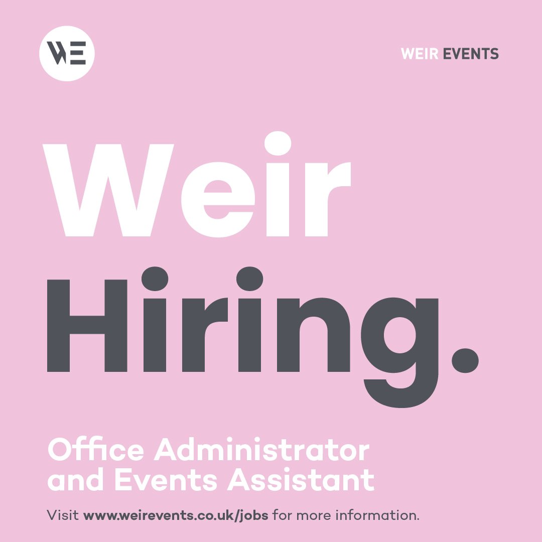 Our business is expanding and we’re excited to be hiring an Office Administrator &amp; Events Assistant 🎉⭐️🥂

If you wish to apply to join the team at Weir Events, go to weirevents.co.uk/jobs and download the PDF for more info 🤩

#jobfairy #admin #hiring  #events #WeirEvents