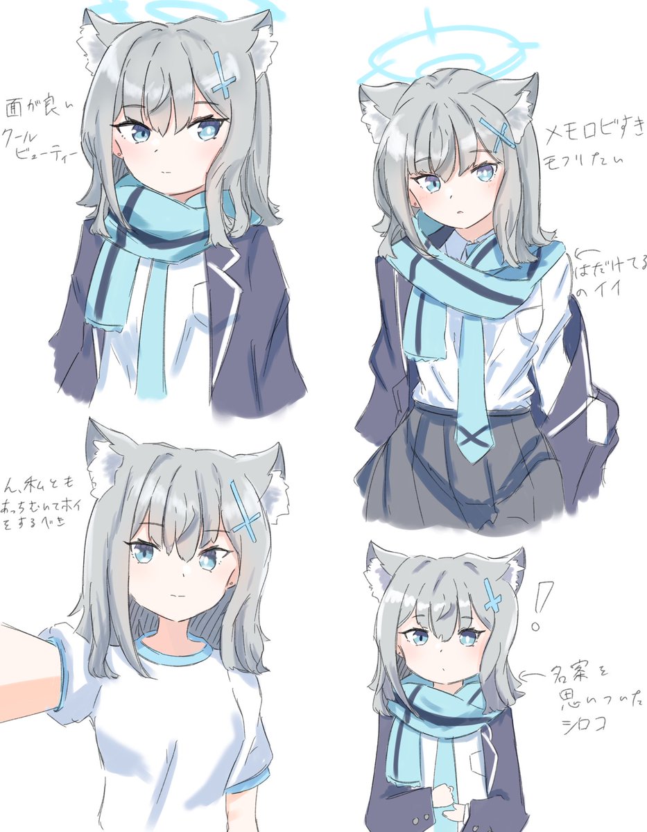 shiroko (blue archive) 1girl animal ears blue scarf scarf halo shirt hair ornament  illustration images