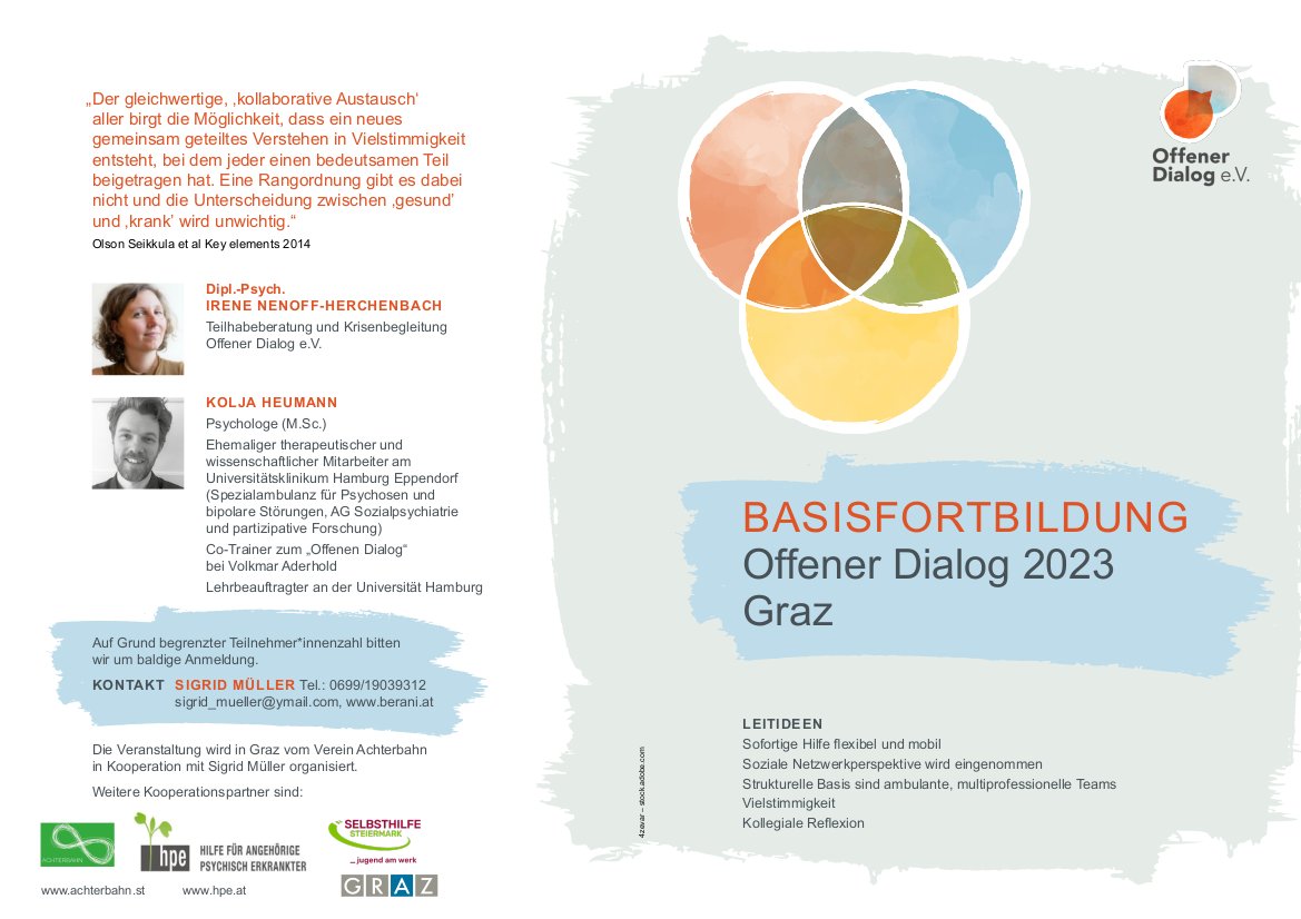 AchterbahnGraz's tweet photo. #Basisfortbildung #Offenerdialog
Die #Ausbildung "Offener Dialog" kommt nach #Graz! #Anmeldungen sind ab #März beim #Büro der #Achterbahn #Steiermark möglich!
Haben wir dein #Interesse geweckt?
#Infos
>> https://t.co/ABXwzGZ2xa https://t.co/YccBxOpCwr