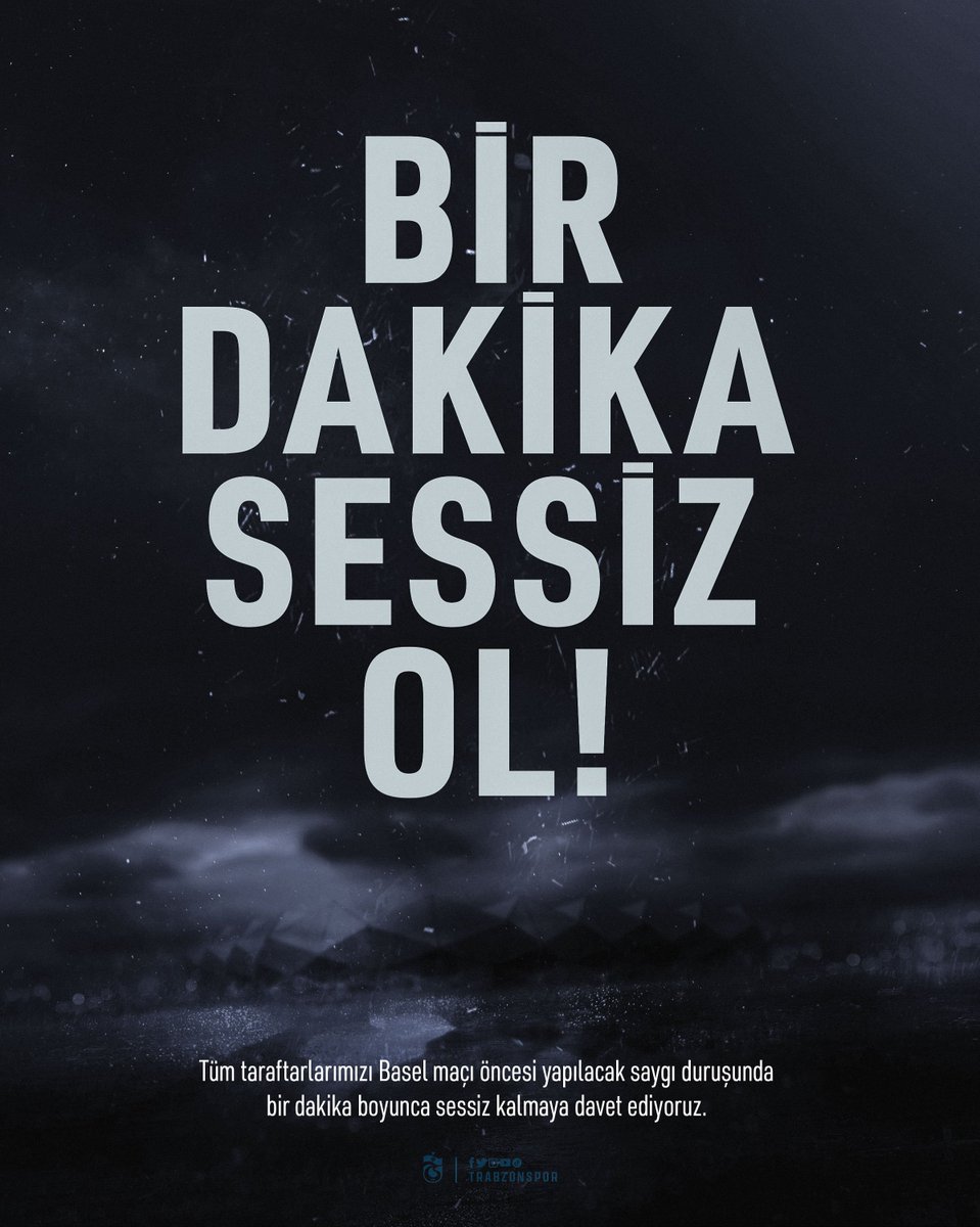 Trabzonspor's tweet photo. Son günlerde en çok cevabını almak istediğimiz soruydu: "Sesimi duyan var mı?"

Şimdi tüm sessizliğimizle dünyaya sesimizi duyurma vakti. 

Tüm taraftarları, Basel maçı öncesinde yapılacak 1 dakikalık saygı duruşunda sessiz olmaya davet ediyoruz.

#HepBirlikte #SessizOl https://t.co/q41KvE3ppx