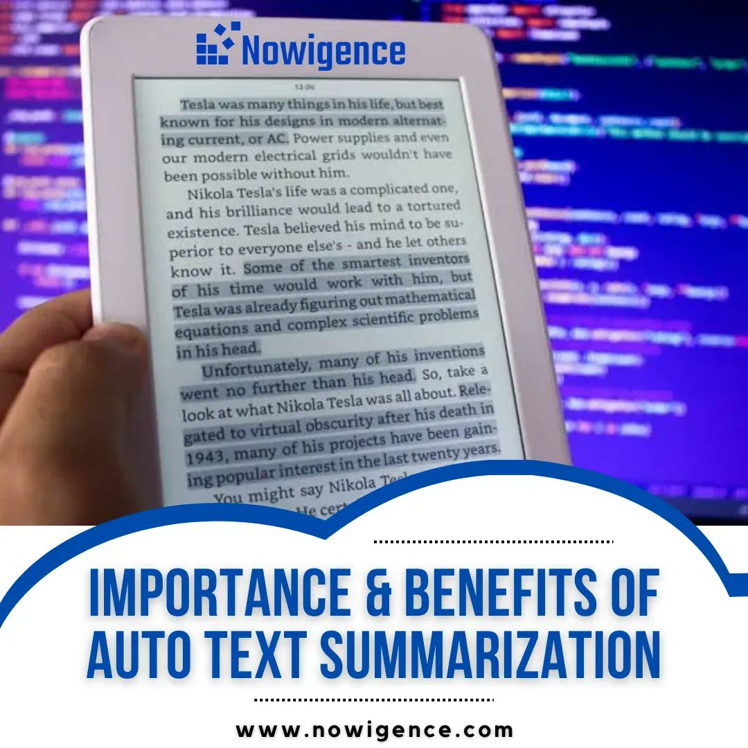 Nowigence's tweet photo. Reduce information overload and improve readability with the power of Auto Text Summarization. Read more here- https://t.co/enLaGCCDyc π #AutoTextSummarization #Pluaris https://t.co/FpO3nDPB6O