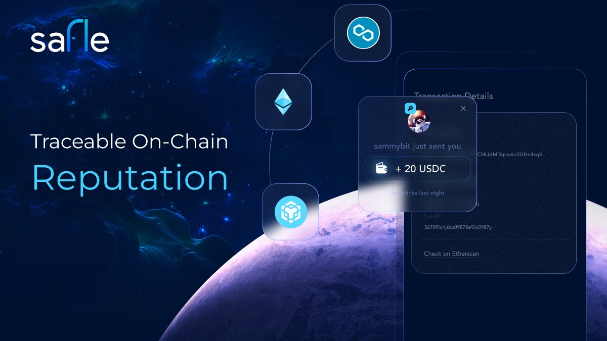 GetSafle's tweet photo. With #Safle name-based wallet addresses, you get to take the reins on your on-chain identity to track your web3 activity and prove your #XP ๐
As always, protect your assets and stay anonymous with a #SafleWallet
๐https://t.co/DgRmLJjI9O https://t.co/QfwkbNRvQn