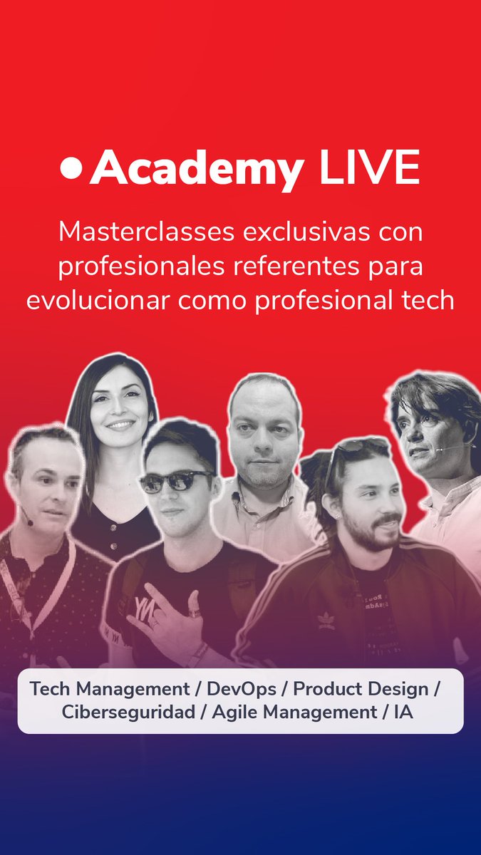 geekshubs's tweet photo. #AcademyLIVE 🔴es el nuevo espacio de @geeks_academy en el que no vas a dar un salto, vas a hacer la triple voltereta profesional. 

▶️ Masterclasses gratuitas con referentes sobre #DevOps, #Ciberseguridad, #IA, #AgileManagement y #TechManagement

+info: https://t.co/G0KMuCZigM https://t.co/UhzJVbNuE8