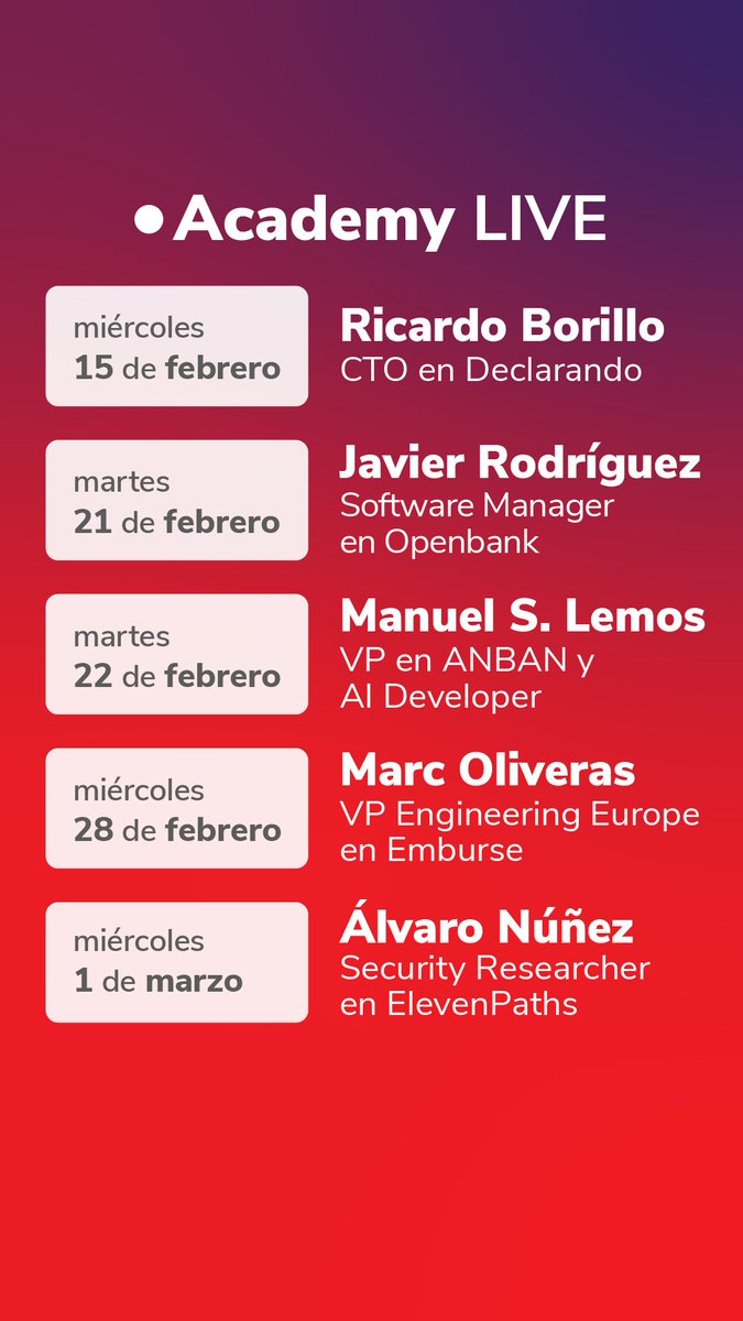 geekshubs's tweet photo. #AcademyLIVE 🔴es el nuevo espacio de @geeks_academy en el que no vas a dar un salto, vas a hacer la triple voltereta profesional. 

▶️ Masterclasses gratuitas con referentes sobre #DevOps, #Ciberseguridad, #IA, #AgileManagement y #TechManagement

+info: https://t.co/G0KMuCZigM https://t.co/UhzJVbNuE8