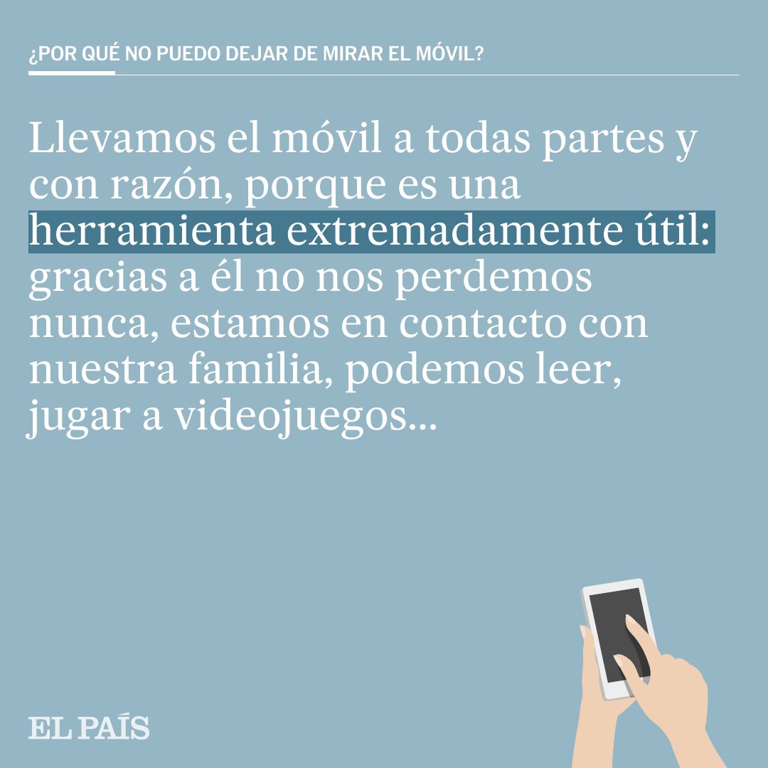 el_pais's tweet photo. El uso elevado del móvil está asociado con efectos negativos en la autoestima, con problemas de sueño, ansiedad, depresión... Y aun así, le dedicamos gran cantidad de tiempo al día. ¿Por qué no podemos dejar de mirar nuestro teléfono?  https://t.co/ThjMrGYxeN https://t.co/hn50k2Ask8