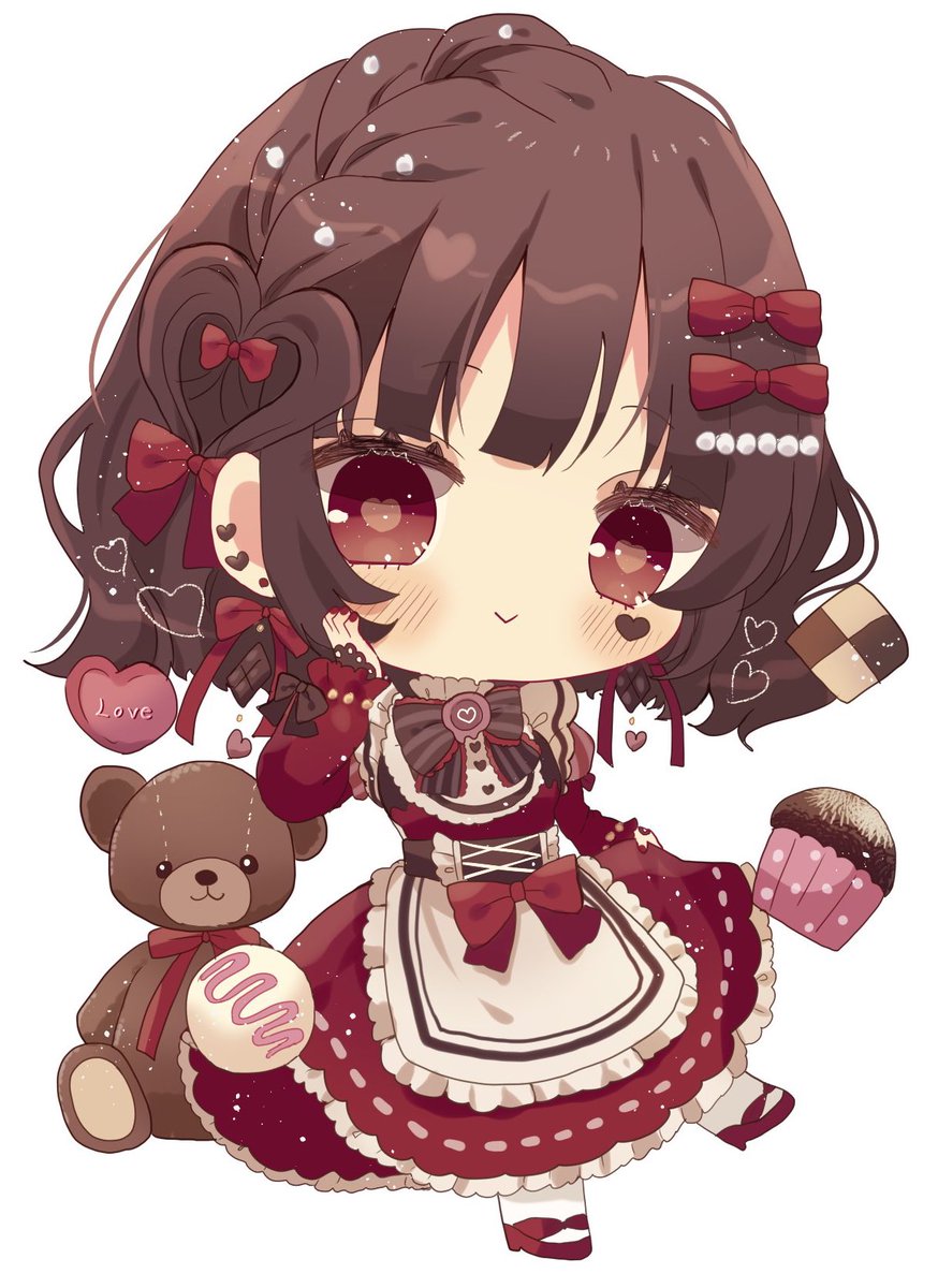 1girl teddy bear solo heart apron dress chibi  illustration images