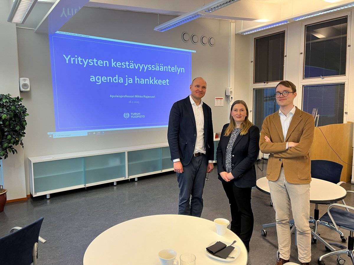 Today, LEXSECURE project WP leaders @viljasenmika and <a href="/MRajavuori/">Mikko Rajavuori</a>  talked about Corporate responsibility and law (Yritysvastuu ja oikeus 2023), together with Anne Quarshie from Turku School of Economics, at an alumni seminar organised jointly by the UTU Faculty of Law and TSE exe