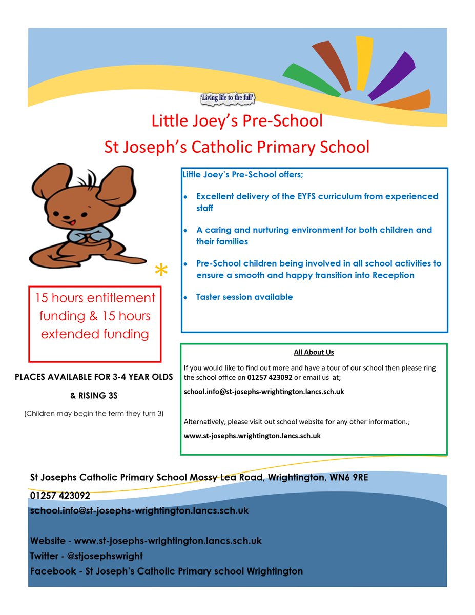stjosephswright's tweet photo. Are you looking for a preschool for your little one? Ring school on 01257 423092 to come look round &amp; book a taster session @StandishVoice @appley_b @TawdFriends @ShevingtonShark @WN6_Mums @SSUImpressions @WigToday @TheWiganRunner @WestLancsScouts @Westlancsbc https://t.co/swesxr6n3K