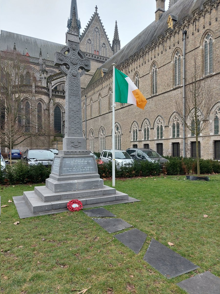 BattleTours's tweet photo. The Munster memorial today, behind the cathedral in #Ypres. The contribution of Irish soldiers in #WW1 is often forgotten. #Ireland #Cork https://t.co/wxbR9bu5pV
